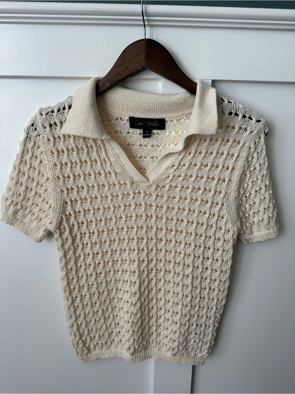 Olivaceous Ivory Open-Knit Polo Tunic